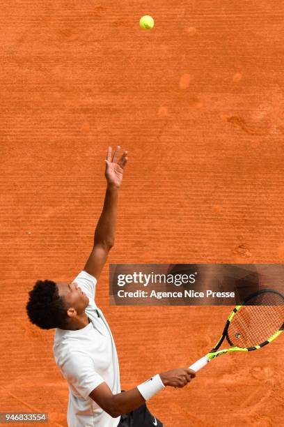 Felix Auger Aliassime of Canada during the Masters 1000 Monte Carlo, Day 1, at Monte Carlo on April 15, 2018 in Monaco, Monaco.