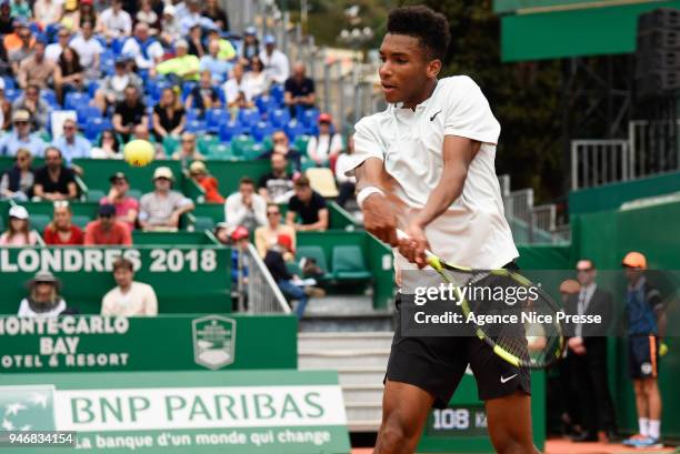 Felix Auger Aliassime of Canada during the Masters 1000 Monte Carlo, Day 1, at Monte Carlo on April 15, 2018 in Monaco, Monaco.