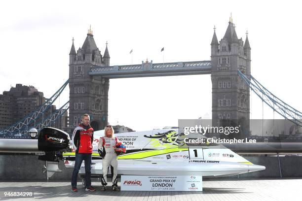 Philippe Chiappe, Professional powerboat driver and Marit Stromoy, Professional powerboat driver pose for a photo with the CTIC F1 Shenzhen China...