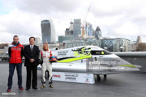 Philippe Chiappe, Professional powerboat driver, Mr. Li Haojie, Chairman of Tian Rong Sports and Marit Stromoy, Professional powerboat driver pose...