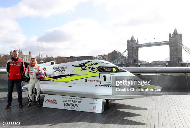 Philippe Chiappe, Professional powerboat driver and Marit Stromoy, Professional powerboat driver pose for a photo with the CTIC F1 Shenzhen China...