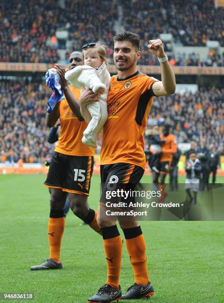 Wolverhampton Wanderers' Ruben Neves celebrates at the final whistle during the Sky Bet Championship match between Wolverhampton Wanderers and...