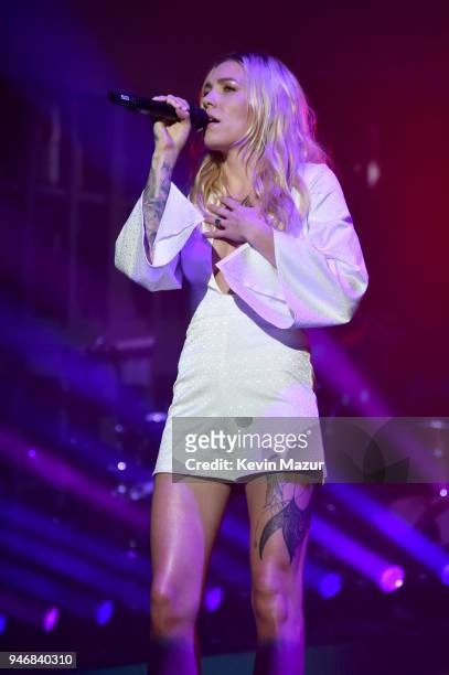Skylar Grey performs onstage with Eminem during the 2018 Coachella Valley Music and Arts Festival Weekend 1 at the Empire Polo Field on April 15,...