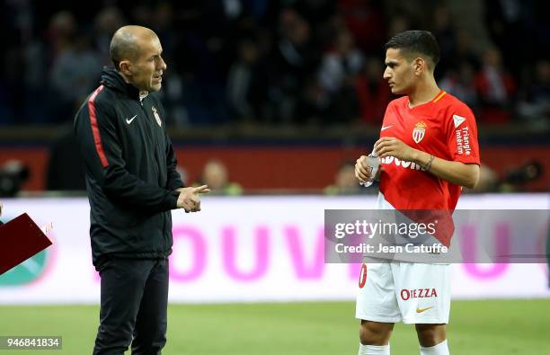 Coach of Monaco Leonardo Jardim, Rony Lopes of Monaco during the Ligue 1 match between Paris Saint Germain and AS Monaco at Parc des Princes stadium...