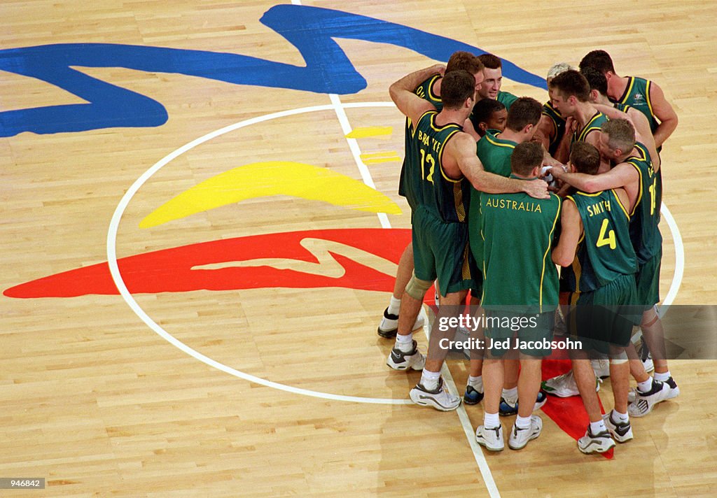 Australian team huddle