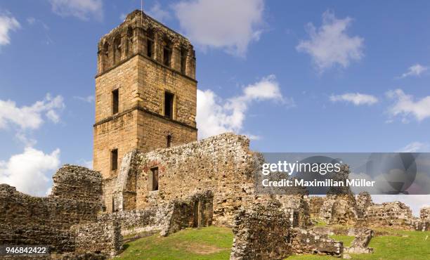 cathedral tower, panamá viejo, panama - panama city panama stock pictures, royalty-free photos & images