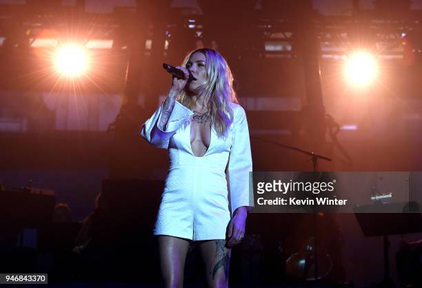 Skylar Grey performs onstage during the 2018 Coachella Valley Music and Arts Festival Weekend 1 at the Empire Polo Field on April 15, 2018 in Indio,...
