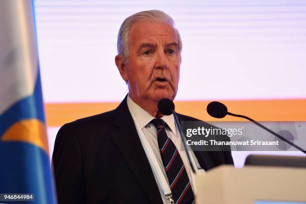 World Anti-Doping Agency President Craig Reedie addresses during the ARISF Gemeral Assembly on day two of the SportAccord at Centara Grand & Bangkok...