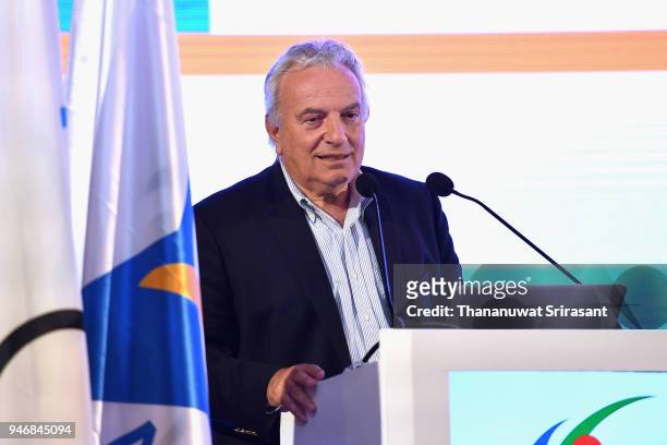President Francesco Ricci Bitti addresses during the ARISF Gemeral Assembly on day two of the SportAccord at Centara Grand & Bangkok Convention...