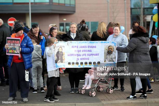 Protestors gather outside Alder Hey Children's Hospital in Liverpool whilst they wait for the latest decision from the Royal Courts of Justice....