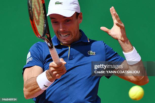 Spain's Roberto Bautista-Agut returns the ball to Germany's Peter Gojowczyk uring their round of 64 tennis match at the Monte-Carlo ATP Masters...