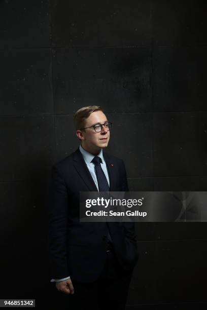 Philipp Amthor, a politician of the German Christian Democrats in the Bundestag, poses for a photo before speaking to the Foreign Journalists'...