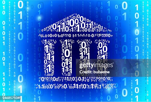 Building And Columns Binary Code Blue Vector Pattern Background High ...