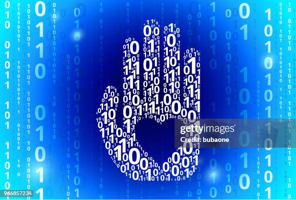 hand & heart binary code blue vector pattern background - zero hand stock illustrations