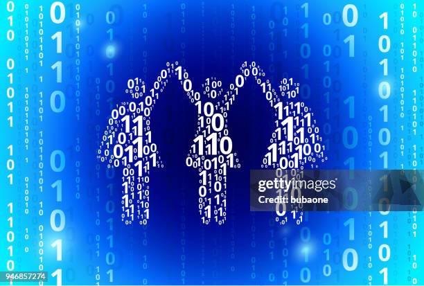 strong women standing binary code blue vector pattern background - virtual fair stock illustrations