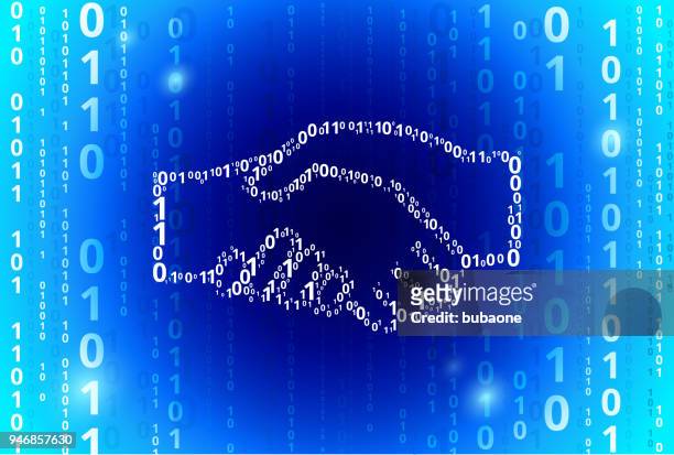 handshake binary code blue vector pattern background - virtual handshake stock illustrations