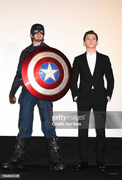 Tom Holland attends the Japan premiere of 'Avengers Infinity War' at the Toho Cinemas Hibiya on April 16, 2018 in Tokyo, Japan.