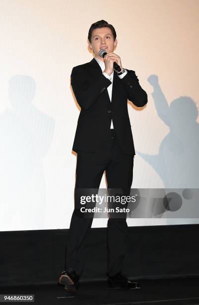 Tom Holland attends the Japan premiere of 'Avengers Infinity War' at the Toho Cinemas Hibiya on April 16, 2018 in Tokyo, Japan.