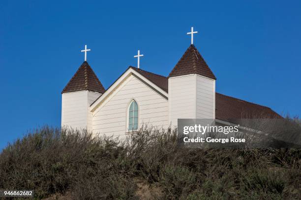 The San Ramon Chapel, perched a hill above Foxen Canyon Road, is viewed on April 3 near Santa Maria, California. Because of its close proximity to...