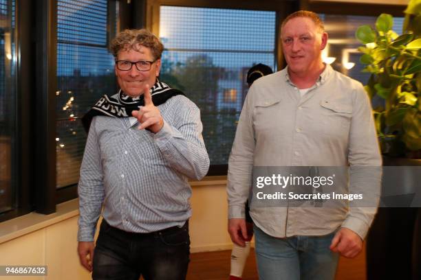 Wim Rip of PSV, John Feskens of PSV celebrates the championship during the PSV trophy celebration at the Philips Stadium on April 15, 2018 in...