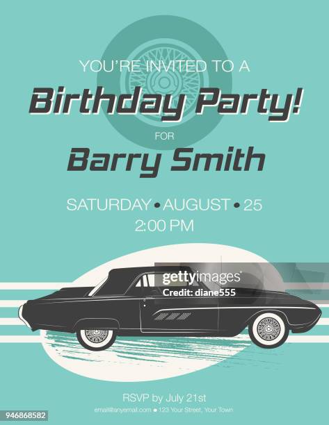 vintage card birthday party invitation - 1960 stock illustrations