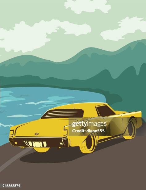 vintage style classic car poster - 1950 1960 stock illustrations