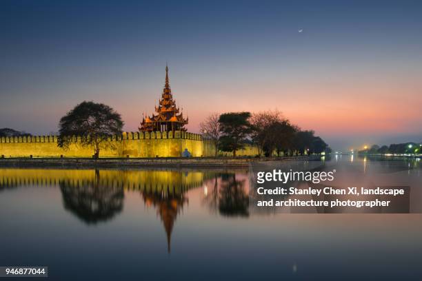 mandalay royal palace night view - photographer myanmar stockfoto's en -beelden