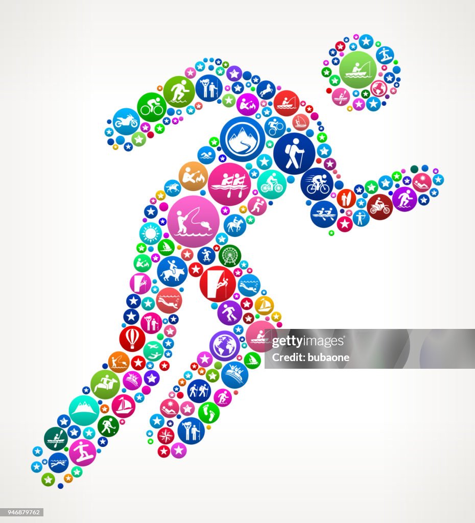 Mann läuft Abenteuerreisen Vektormuster Symbol