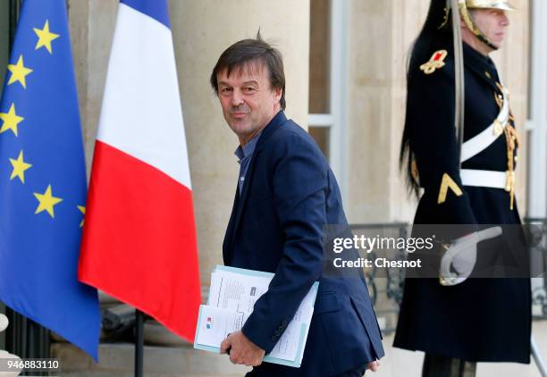 French Minister of the Ecological and Social Transition Nicolas Hulot arrives at the Elysee Palace for a meeting with French president Emmanuel...