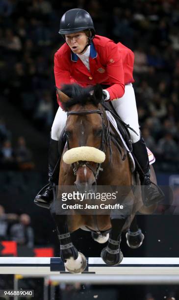 Eventual winner Elizabeth Beezie Madden of USA riding Breitling LS competes in the FEI World Cup Jumping Final during the FEI World Cup Paris Finals...