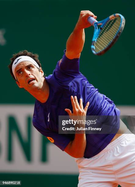 Albert Ramos-Vinolas of Spain plays a shot in his match against Jared Donaldson of the USA during day two of ATP Masters Series: Monte Carlo Rolex...