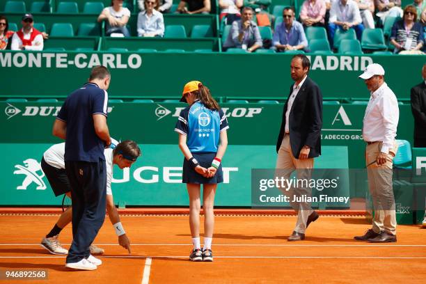 Jared Donaldson of the USA argues with umpire Arnaud Gabas of France in his match against Albert Ramos-Vinolas of Spain during day two of ATP Masters...
