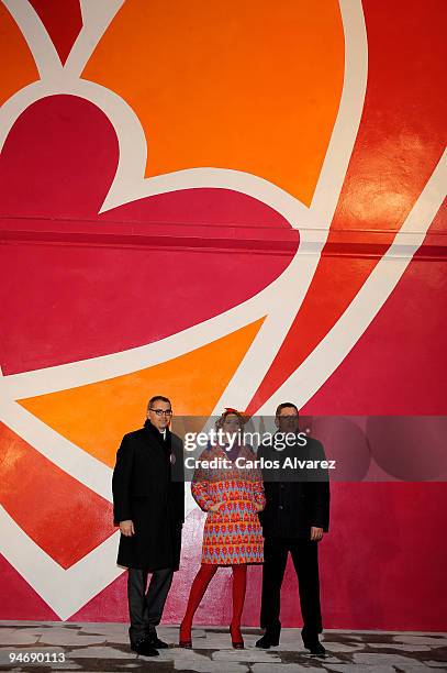 Marc Puig, Spanish designer Agatha Ruiz de la Prada and Madrid Mayor Alberto Ruiz Gallardon during the presentation of the mural painted by designer...