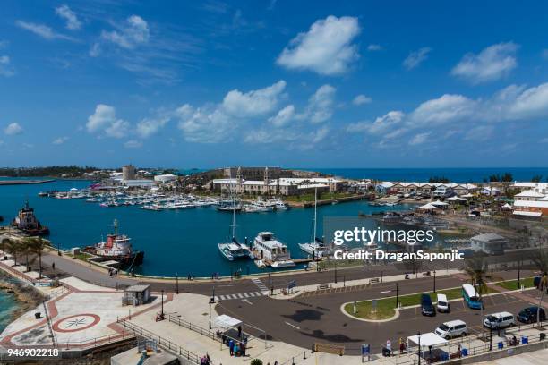 bermuda port aerial view - bermuda aerial stock pictures, royalty-free photos & images