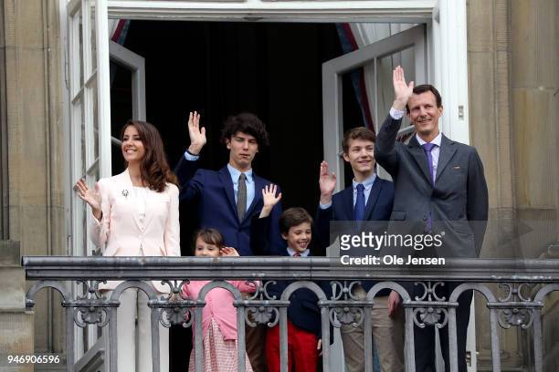 Prince Joachim and his wife Princess Marie together with their children appears at the balcony of the Royal residence, Amalienborg Palace, on the...