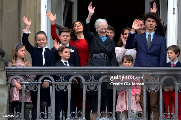 Queen Margrethe of Denmark and family appears at the balcony of the Royal residence, Amalienborg Palace, on the occasion of her 78th birthday on...