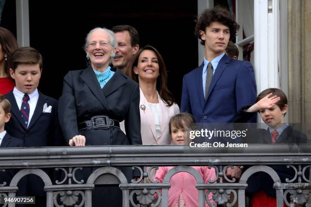 Queen Margrethe of Denmark and family appears at the balcony of the Royal residence, Amalienborg Palace, on the occasion of her 78th birthday on...