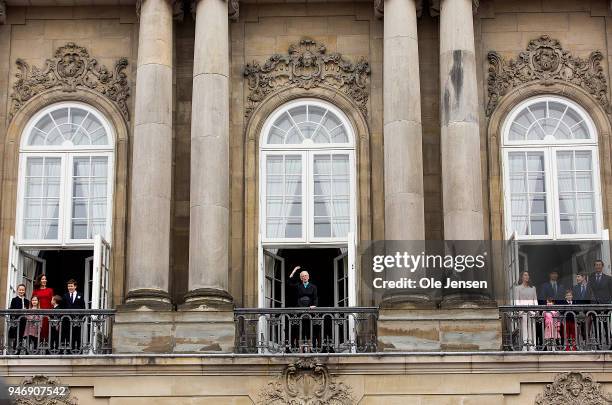 Queen Margrethe of Denmark and family appears at the balcony of the Royal residence, Amalienborg Palace, on the occasion of her 78th birthday on...