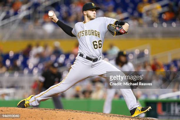 Dovydas Neverauskas of the Pittsburgh Pirates in action against the Miami Marlins at Marlins Park on April 13, 2018 in Miami, Florida.