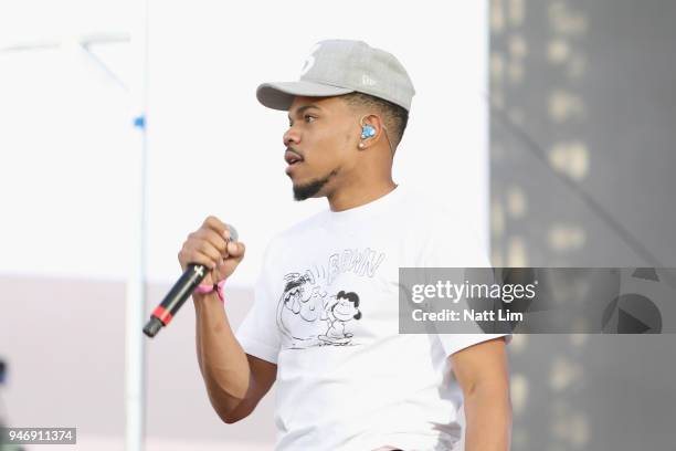 Chance The Rapper performs onstage during the 2018 Coachella Valley Music and Arts Festival Weekend 1 at the Empire Polo Field onApril 15, 2018 in...