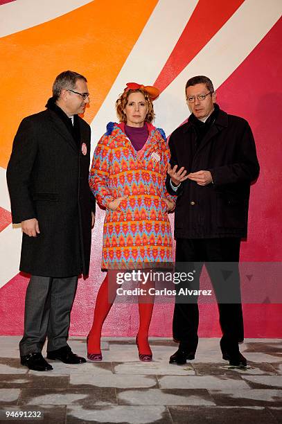 Marc Puig, Spanish designer Agatha Ruiz de la Prada and Madrid Mayor Alberto Ruiz Gallardon during the presentation of the mural painted by designer...