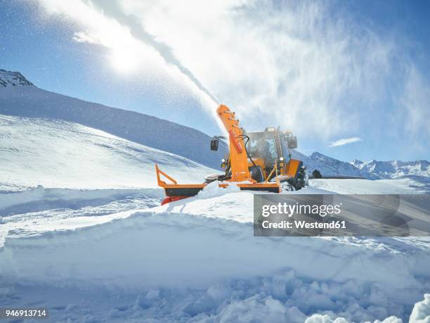 austria, tyrol, oetztal, snow clearance, snow vehicle, snowblower - snow plow stock pictures, royalty-free photos & images