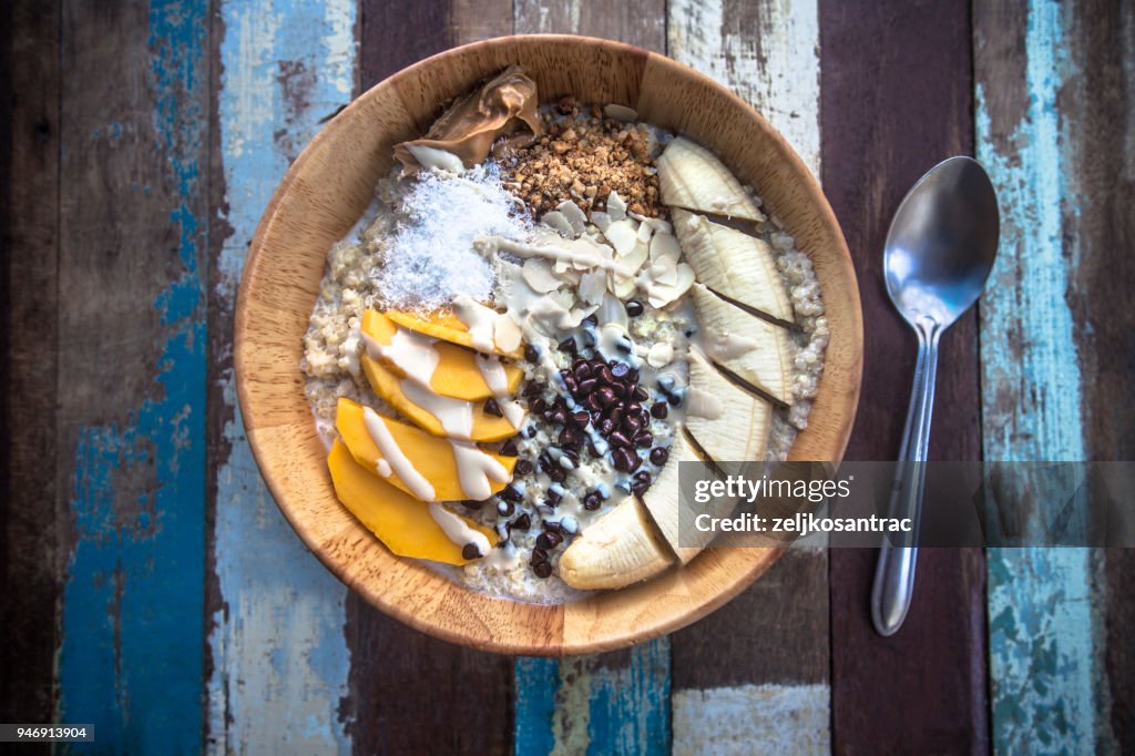 Granola fruit yogurt for breakfast