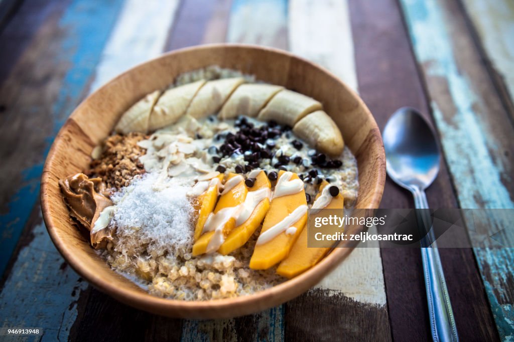 Granola fruit yogurt for breakfast