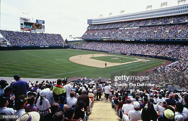 General view of Mile High Stadium during the MLB game between the Montreal Expos and the Colorado Rockies circa April 1993 in Denver, Colorado.