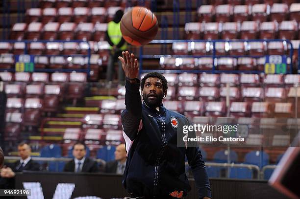 Qyntel Woods, #24 of Asseco Prokom warming up before the tip off during the Euroleague Basketball Regular Season 2009-2010 Game Day 8 between Armani...