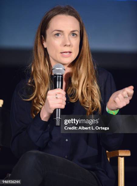 Actress Kerry Condon on stage promoting 'Bad Samaritan' on Day 2 of Monsterpalooza Held at Pasadena Convention Center on April 15, 2018 in Pasadena,...