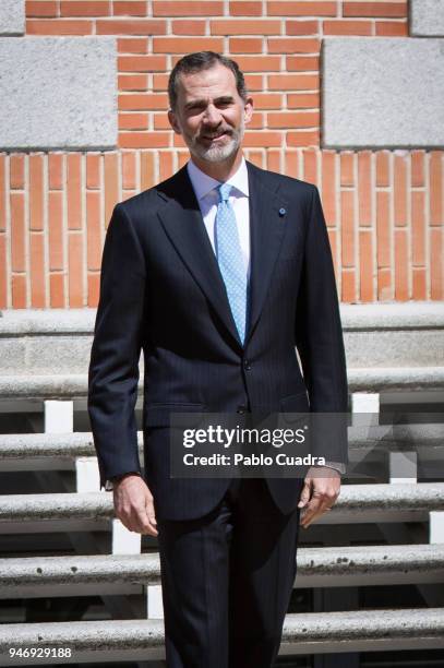 King Felipe VI of Spain receives president of Portugal Marcelo Rebelo de Sousa at the Royal Palace on April 16, 2018 in Madrid, Spain.