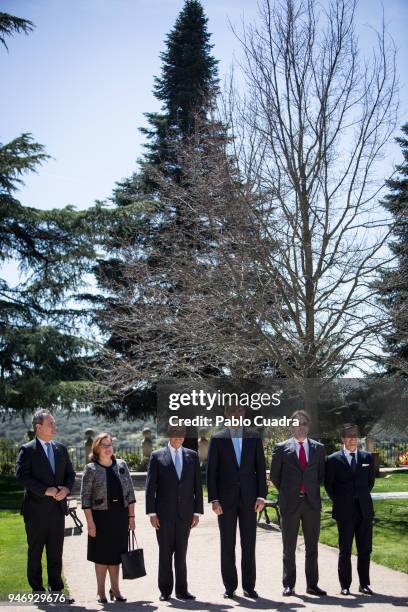 King Felipe VI of Spain receives president of Portugal Marcelo Rebelo de Sousa at Zarzuela Palace on April 16, 2018 in Madrid, Spain.