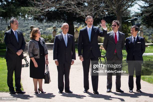 King Felipe VI of Spain receives president of Portugal Marcelo Rebelo de Sousa at Zarzuela Palace on April 16, 2018 in Madrid, Spain.